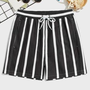 Black Vacation Style Striped Men's Swim Trunks